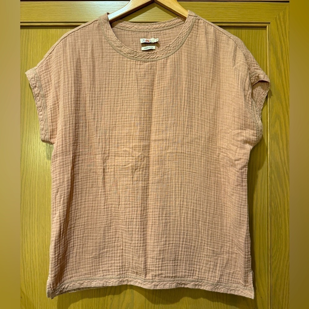 Faherty 100% Organic Cotton Gauze Short Sleeve Top - Blush Pink